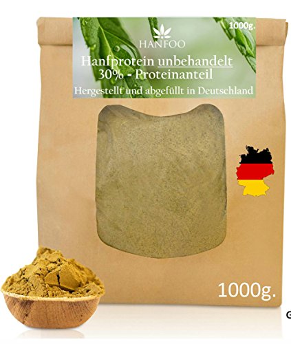 Hanfprotein-Pulver aus Deutschland 1000g - 30% Proteinanteil - Hanfsamenprotein - Veganes Proteinpulver glutenfrei - Ideal zum Backen als glutenfreies Mehl - Geerntet in Deutschland, ohne Zusätze
