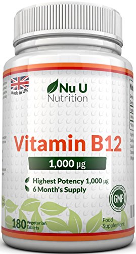 Vitamin B12 Methylcobalamin 1000 mcg - 6-Monats-Versorgung - 180 Tabletten - Nahrungsergänzungsmittel von Nu U Nutrition