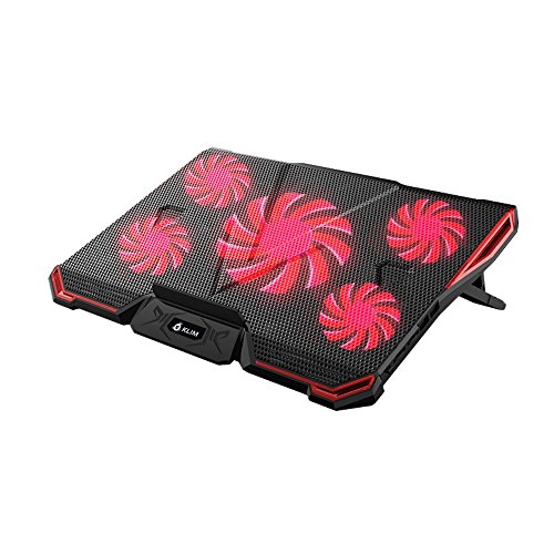 KLIM Cyclone Laptop Kühler - Maximale Kühlung - 5 Lüfter - Cooling Pad für Computer - Gamer Gaming Rot [ Neue 2019 Version ]