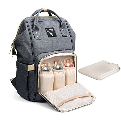 Baby Wickelrucksack Wickeltasche mit Wickelunterlage Multifunktional Segeltuch Große Kapazität Babytasche Kein Formaldehyd Reisetasche für Unterwegs (Hellgrau)