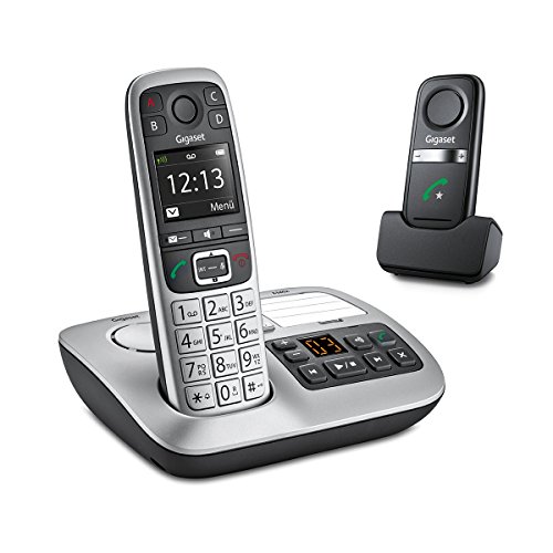 Gigaset E560A PLUS Schnurlostelefon + Freisprech-Clip mit SOS-Funktion - Hausnotruf - Anrufbeantworter / Grosse Tasten Telefon - platin