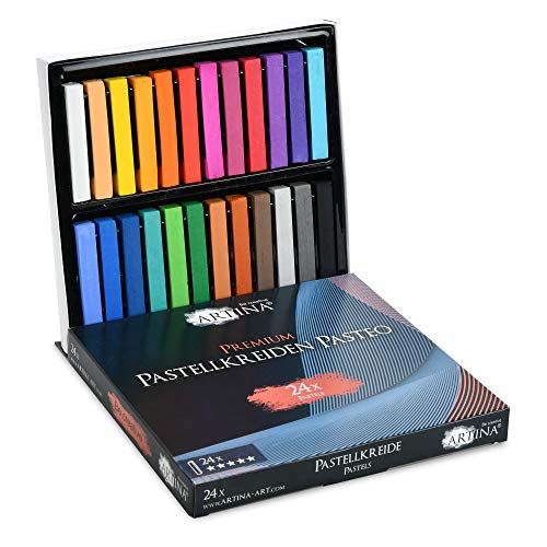 Artina 24er Pastellkreide Set Pasteo - Softpastellfarben in Studio Qualität als feine Kreide Stifte Softpastellkreide Weichpastell für die Kunst