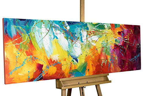 KunstLoft Acryl Gemälde 'Bright Future' 150x50cm | original handgemalte Leinwand Bilder XXL | Abstrakte Kunst in Pink Gelb Blau Regenbogen | Wandbild Acrylbild moderne Kunst einteilig mit Rahmen