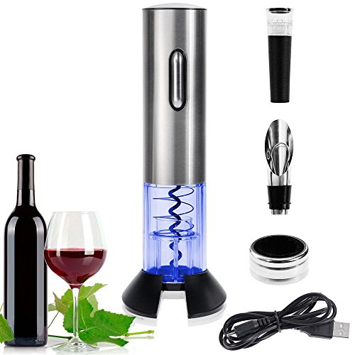 Rovtop Elektrischer Korkenzieher Edelstahl Automatischer Weinflaschenöffner Set mit Folienschneider (Batterien nicht enthalten)