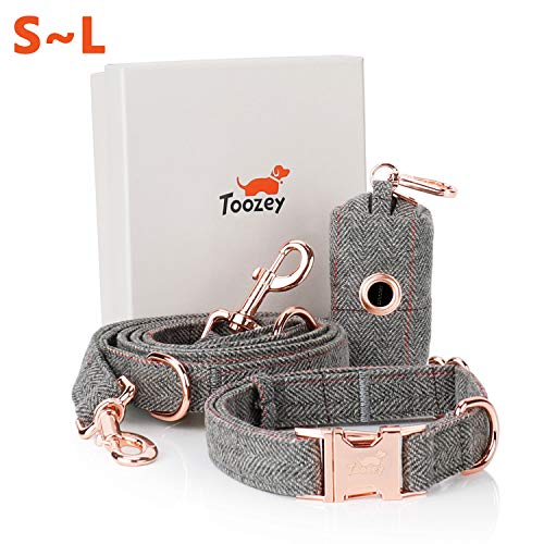 Toozey Hundeleine (2m) + Hundehalsband + Beutelspender im Set, Verstellbar Hundehalsband und Leine Set für Kleine Hund bis Große Hunde, Außergewöhnlich Edel und Elegant