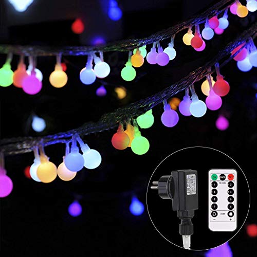Lichterkette strombetrieben B-right 100 LEDs Globe Lichterkette, LED Lichterkette bunt, Innen- und Außen Lichterkette glühbirne, Fernbedienung, Weihnachtsbeleuchtung für Weihnachten, Halloween, Hochzeit, Party, Weihnachtsbaum