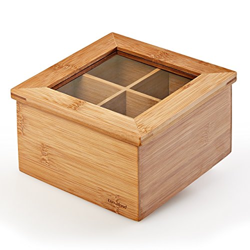 Lumaland Cuisine Teebox aus Bambus Teebeutelbox mit 10 Fächern ca. 36,7 x 20 x 9 cm nachhaltiges Material dekorativ edel