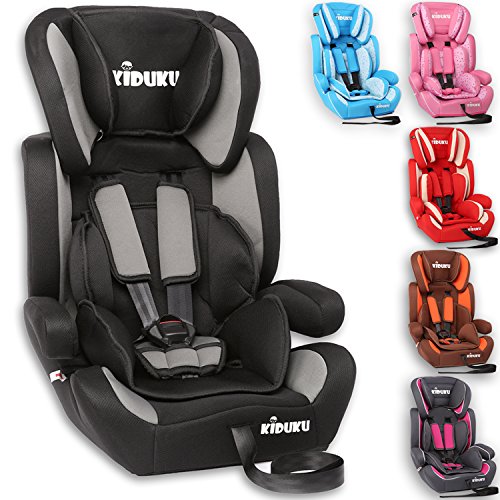 KIDUKU Autokindersitz Kindersitz Kinderautositz, Sitzschale, universal, zugelassen nach ECE R44/04, in 6 verschiedenen Farben, 9 kg - 36 kg 1 - 12 Jahre, Gruppe 1 / 2 / 3 (Schwarz/Grau)