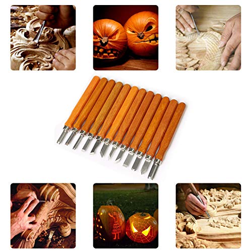 Holz Schnitzwerkzeug-Set, Kürbisschnitzwerkzeug | 12-teiliges Meißelschnitzmesser für Gummi, Kürbis, Seife, Gemüse für Heimwerker | Carving Tools Set für Kinder und Erwachsene | Dekoration