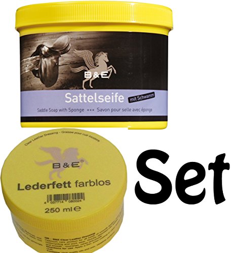 B & E Lederpflege Set, Lederfett 250 ml + Sattelseife 250 ml