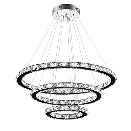 SAILUN 96W LED Kristall Design Hängelampe Drei Ringe(Φ: 30cm+50cm+70cm) Deckenlampe Pendelleuchte Kreative Kronleuchter Kaltweiß Lüster (96W Kaltweiß)
