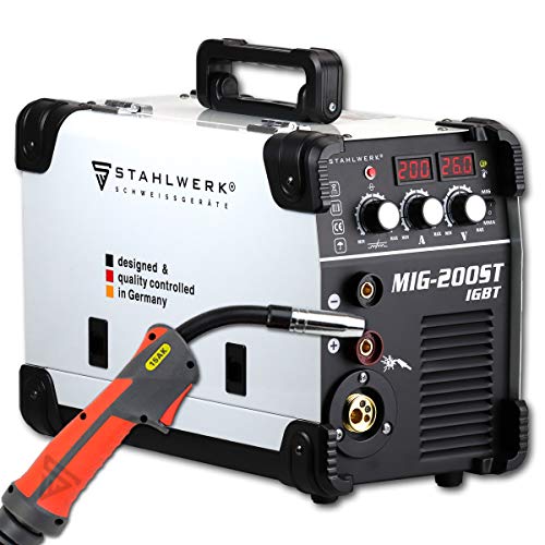 STAHLWERK MIG 200 ST IGBT - MIG MAG Schutzgas Schweißgerät mit 200 Ampere, FLUX Fülldraht geeignet, mit MMA E-Hand, weiß, 5 Jahre Herstellergarantie