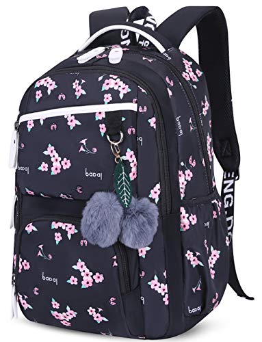 Mädchen Rucksack Blumen Schulrucksack Daypack Damen Teenager Reise Schultasche Laptop Backpack für Mädchen Schule (Schwarz C1)