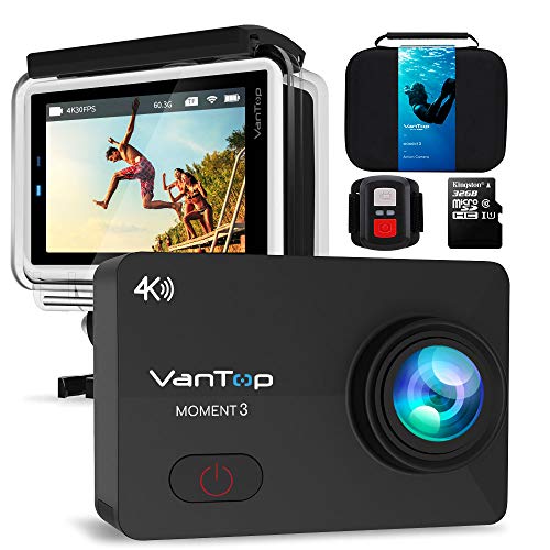 VANTOP Moment 3 Action Cam 4K WiFi Sports Kamera Helmkamera 16MP Wasserdicht Unterwasserkamera Ultra HD 2.26' LCD 170° Weitwinkelobjektiv 32 GB TF-Karte mit 2 Batterien und Kostenlose Zubehör Kits