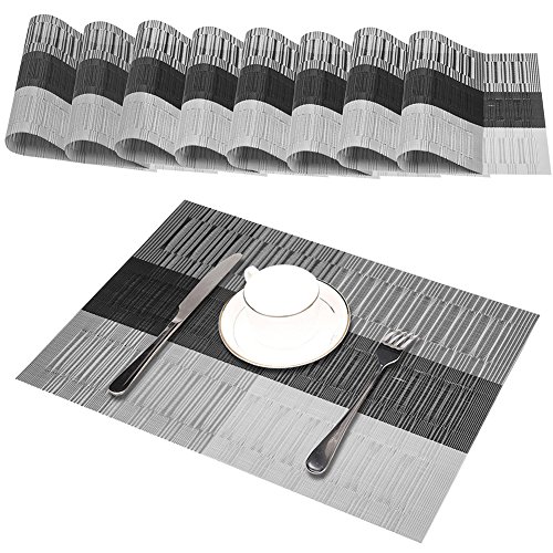 Platzdeckchen (8er Set) - GODTEN Abwaschbar Tischsets - Hitzebeständig und Abgrifffeste Waschbare - Grau Platzsets Kunststoff für Küche Speisetisch - 30x45cm (8er, A3)