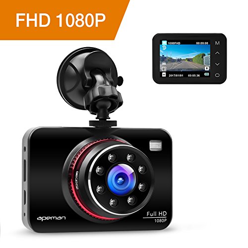 APEMAN Dashcam Full HD Autokamera 1080P DVR mit 170° Weitwinkelobjektiv, Infrarotfunktion, WDR, Bewegungserkennung, Parkmonitor, Loop-Aufnahme, Nachtsicht und G-Sensor