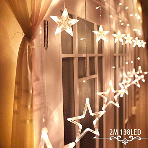 Avoalre Lichtervorhang 12 Sterne 2M Lichterkette 138LEDs Lichter Ketten mit 8 Modi Weihnachtsbeleuchtung im Innen/Außen