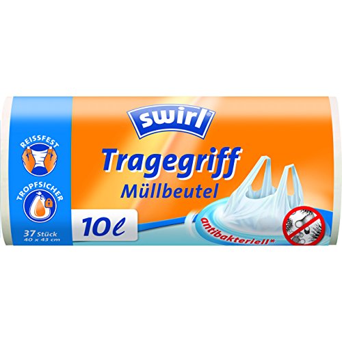 Swirl Tragegriff-Müllbeutel, 10 Liter, Antibakteriell, 4 Rollen mit je 37 Beuteln, Weiß