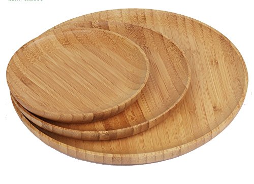 Bambusteller Bamboo Plates Holzteller Teller aus umweltfreundlichem Bambus Holz 3 teilig Set Ideales Geschenk
