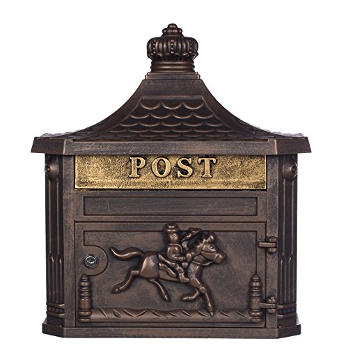 Antiker großer und sehr edler Briefkasten GLY 04 Bronze Wandbriefkasten, Briefkasten, Nostalgischer Englischer Briefkasten Alu - Guss 45 cm hoch . Mit Befestigungsmaterial für die Wand. mit 2 Schlüsseln , Rostfrei