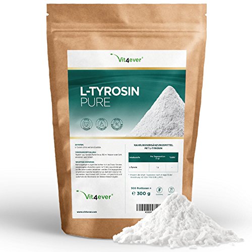 L-Tyrosin Pure, 300 g reines Pulver, keine Zusatzstoffe, Laborgeprüft, 300 Portionen, 100% Tyrosin Aminosäure, Vegan, Premium Qualität, Vit4ever