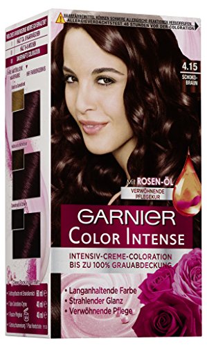 Garnier Color Intense, 4.15 Schokobraun, ntensive Creme Coloration Bis Zum 100% Grauabdeckung mit Rosen Öl, 3er Pack