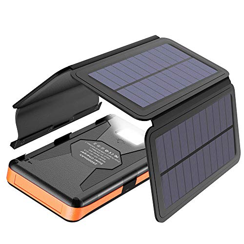 X-DRAGON Solar Powerbank 25000mAh Solarladegerät mit 4 Solarzellen, LED Taschenlampe und Wasserdichter Externer Batterie für das Handy iPhone Huawei Smartphone