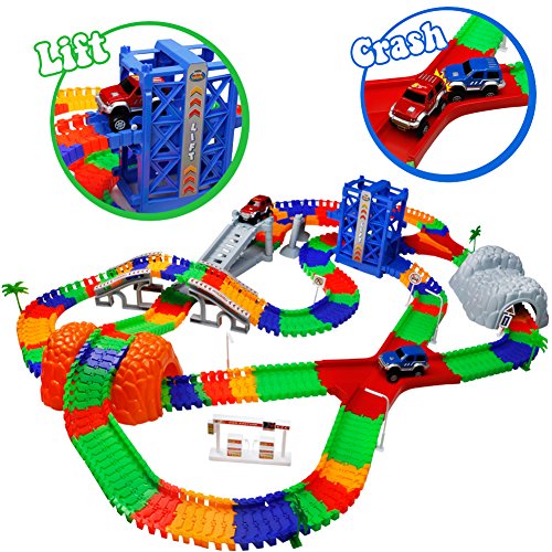 Car Track mit 2 Electric Auto Eisenbahn Autorennbahnen Montage Spielzeug Rennbahn Spiel Set für Kinder,505 cm Länge