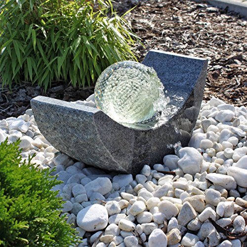 Granit Springbrunnen SB15 mit drehender Glaskugel und LED Beleuchtung Gartenbrunnen Kugelbrunnen