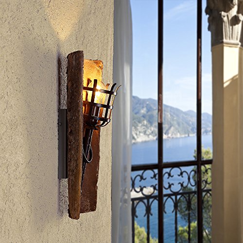 Wandleuchte E27 Wandfackel | Wandlampe 230V max.60W | Dachziegelleuchte mediterran antik | Leuchte mit Klosterziegel | Fackelleuchte für die Wand