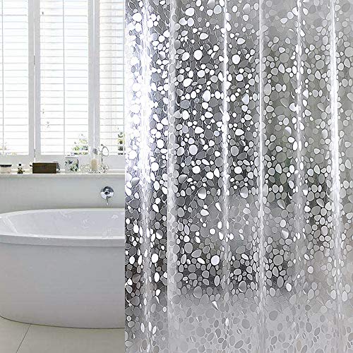 WELTRXE Duschvorhang Anti-Schimmel, Wasserdicht Vorhang an Badewanne Antibakteriell, 0.2mm [183x200cm] weiß Vorhang für Dusche 3D Steinmuster, 100% PEVA, inkl. 12 Duschvorhangringen