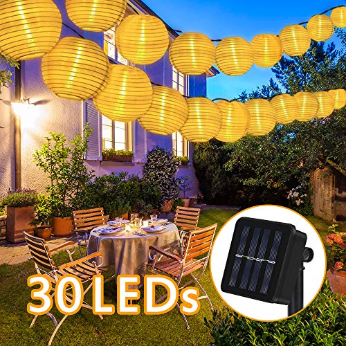 Nasharia Solar Lichterkette Lampions Außen 6 Meter 30 LED Laternen 2 Modi IP65 Wasserdicht Solar Beleuchtung Aussen für Garten, Hof, Hochzeit, Fest Deko (Warmweiß)