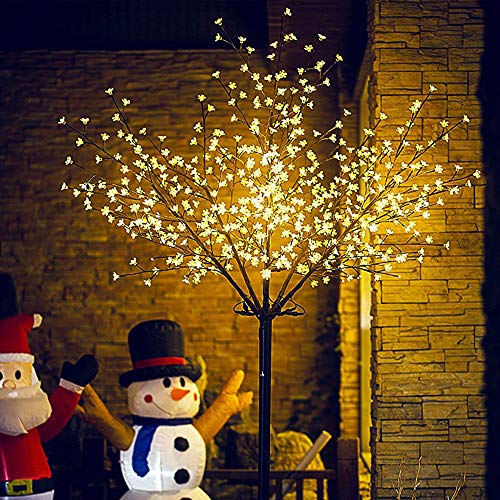VINGO LED Kirschblütenbaum 250cm | Warmweiß | 600 LED Weihnachtsdekoration Lichterbaum IP44 für Innen und Außen Metallfuß Stabil