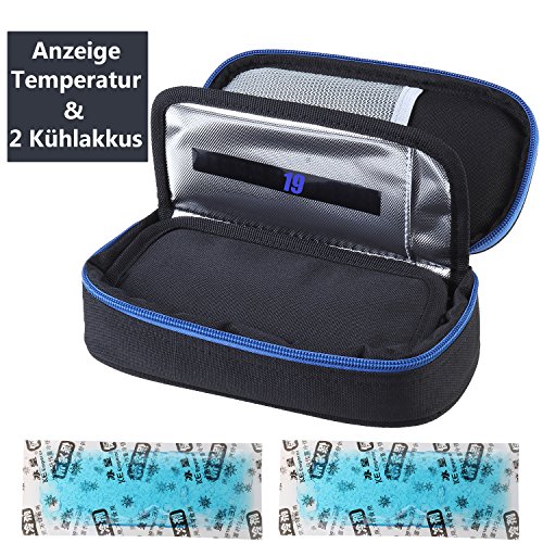 Insulin kühltasche Diabetiker Tasche Medikamenten Kühltasche für Diabetikerzubehör mit Kühlakkus (Schwarz)