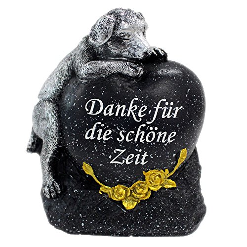 Grabstein Hund Tiergrabstein mit Spruch Polyresin Gedenkstein Grabdeko schwarz