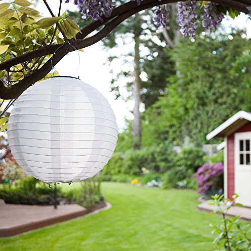 Solar Lampions 5er Set Led Laterne Wasserfest IP55 für Garten Deko Terrasse, Hof, Haus, Weihnachtsbaum aus Nylon/Seide Weiß
