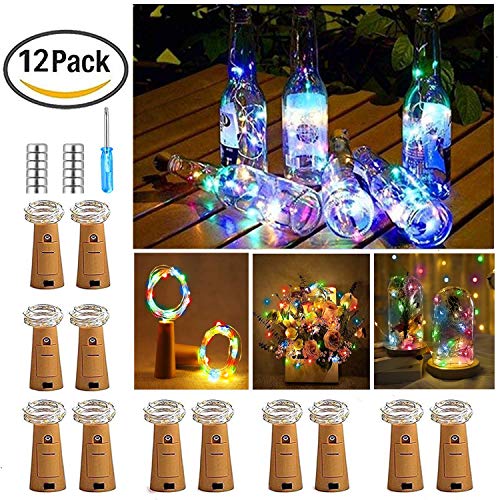 【12 Stück】Nasharia 20 LEDs 2M Flaschen Licht Mehrfarbig, Lichterkette für Flasche LED Lichterketten Stimmungslichter Weinflasche Mini Kupferdraht