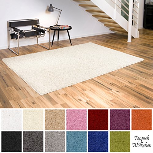 Shaggy-Teppich | Flauschige Hochflor Teppiche fürs Wohnzimmer, Esszimmer, Schlafzimmer oder Kinderzimmer | einfarbig, schadstoffgeprüft, allergikergeeignet (Creme, 080x150 cm)