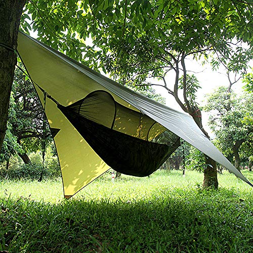 Qrout Camping Hängematte Outdoor mit Moskitonetz und Wasserdicht Plane Ultra-Licht Atmungsaktiv, Schnell Trocknende Fallschirm Nylon Camping Hängematte Field Survival Set