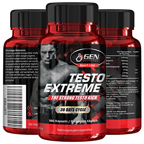 Testo Extreme - 180 Kapseln - 30 Tage Anwendung - Testosterone Komplex Booster mit dem Strong Testo Kick