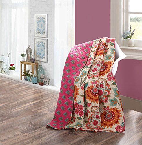 Unimall zweiseitige Tagesdecke Bettüberwurf Sommer gefüllt mit 100% Bio Baumwolle Paisley Modern Muster 150 x 200 cm