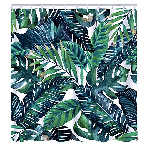 Litthing Duschvorhang 180x180 Anti-Schimmel und Wasserabweisend Shower Curtain mit 12 Duschvorhangringen 3D Digitaldruck Grüne Pflanze mit lebendigen Farben (2)