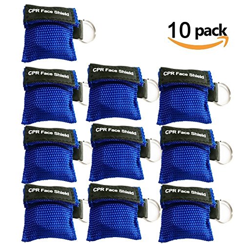 LSIKA-Z 10 Stücke CPR Mask RESPI-Key Beatmungsmaske Schlüsselanhänger Beatmungshilfe Notfalltuch Taschenmaske Erste Hilfe (BLUE)