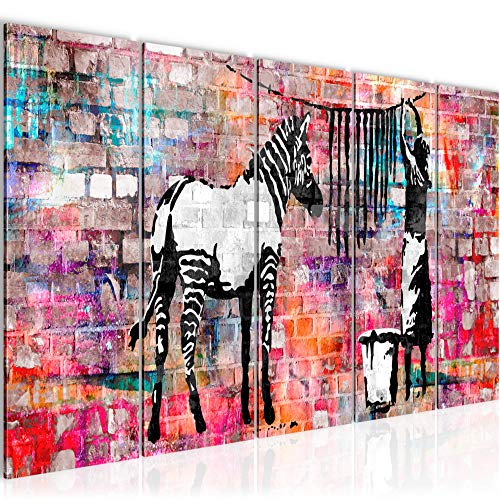 Bilder Banksy Washing Zebra Wandbild 150 x 60 cm Vlies - Leinwand Bild XXL Format Wandbilder Wohnzimmer Wohnung Deko Kunstdrucke Bunt 5 Teilig - MADE IN GERMANY - Fertig zum Aufhängen 012956c