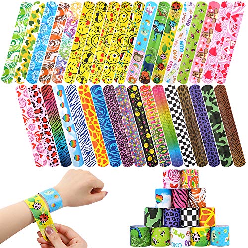 BAKHK 35 Stücke Verschiedene gemischte Muster Kreise Retro Slap Armbänder Schnapparmbänder für Kinder Erwachsene Party-Pakete