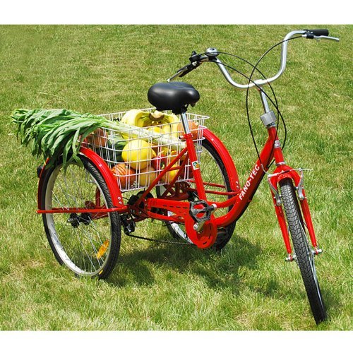 ZNL FANO-TEC Dreirad Für Erwachsene Lastenfahrrad Erwachsenendreirad 24' 6-Gang-Schaltung Shimano Seniorenrad FT-7009 Rot