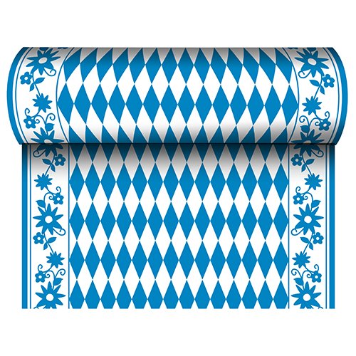 Papstar 24 m x 40 cm Tischläufer  Stoffähnlich, Airlaid Bayrisch Blau auf Rolle, Tischdecke Raute Oktoberfest