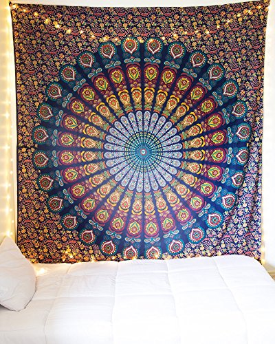 Mehrfarbige Mandala Tapestry Indian Wandbehang , Bettlaken , Bettdecke Picknick Strand Blatt , Qualität- Hippie by Craftozone (Double (215x210 cms))