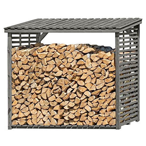 Gartenpirat Kaminholzregal XXL für bis zu 4,1 m³ Brennholz aus Holz grau für außen