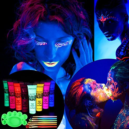 ETEREAUTY UV Bodypainting 8 x 28ml, Körperfarben Schwarzlicht fluoreszierende Schminke